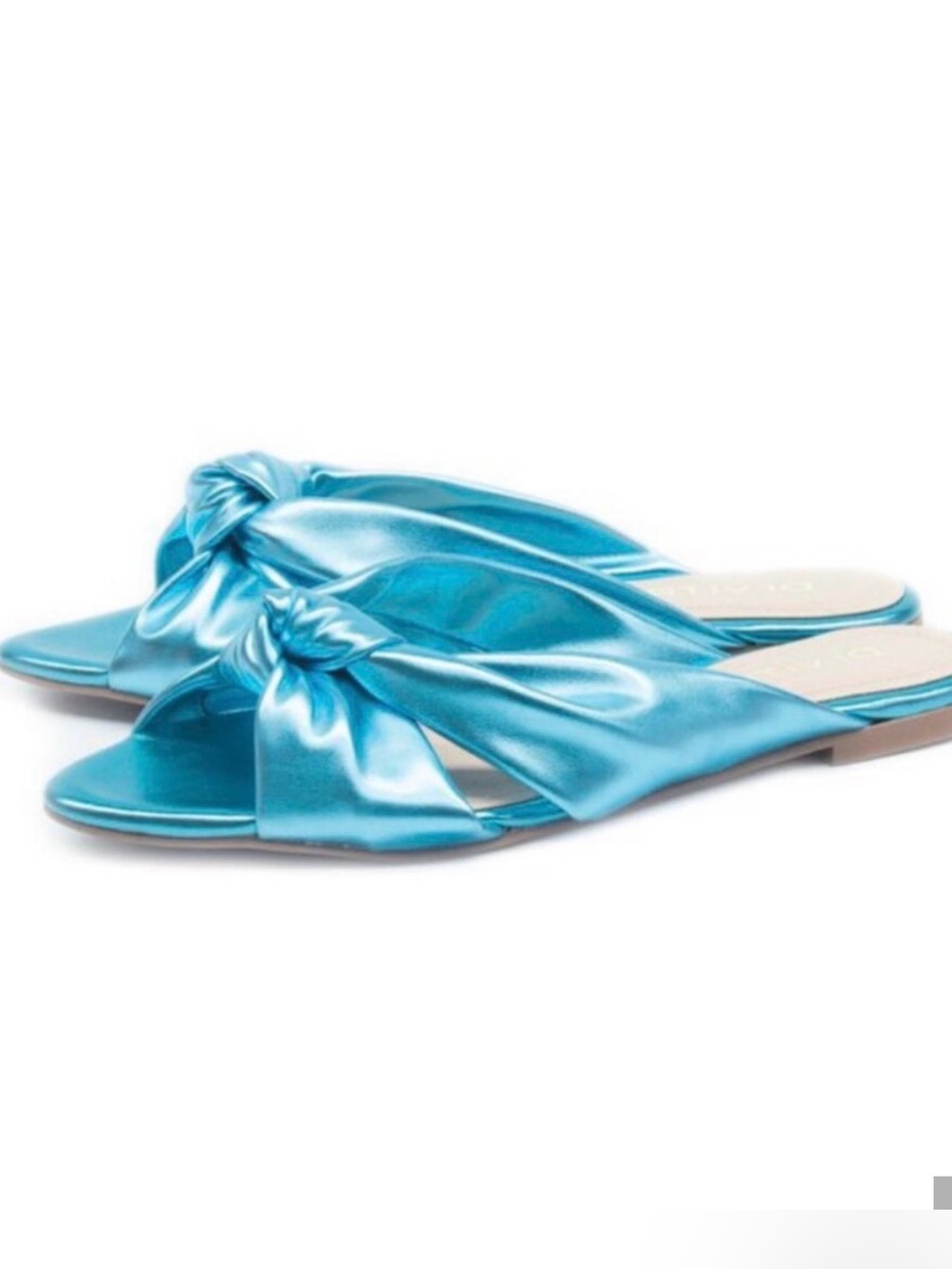 Metallic Blue Flat Slip On Sandals